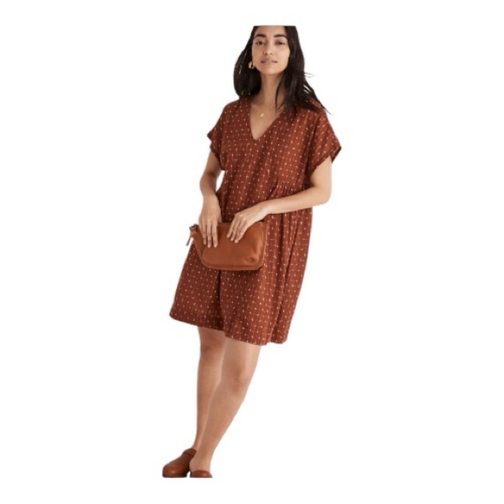 Madewell Jacquard Dolman Sleeve Mini Dress in Dusty Redwood